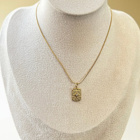 Gold Textured Pendant Necklace