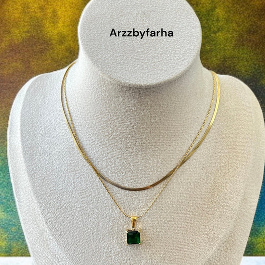 Green Double Layer Chain Necklace