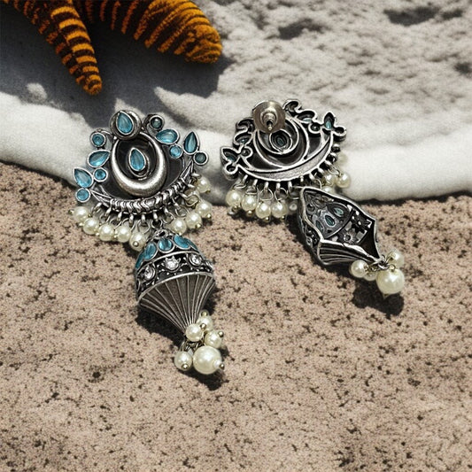 Silver Oxidised Drop Earrings