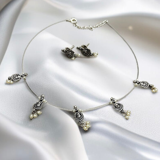 Invisible Silver Oxidised Necklace Set
