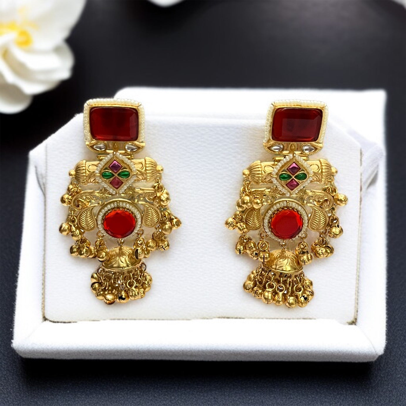 Designer Stone Brass Gunghroo Earrings
