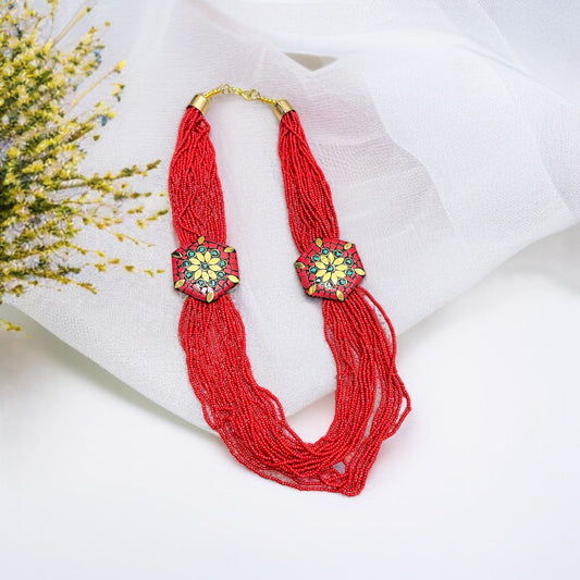 Red Beads Mid Length Necklack