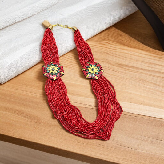 Red Beads Mid Length Necklack
