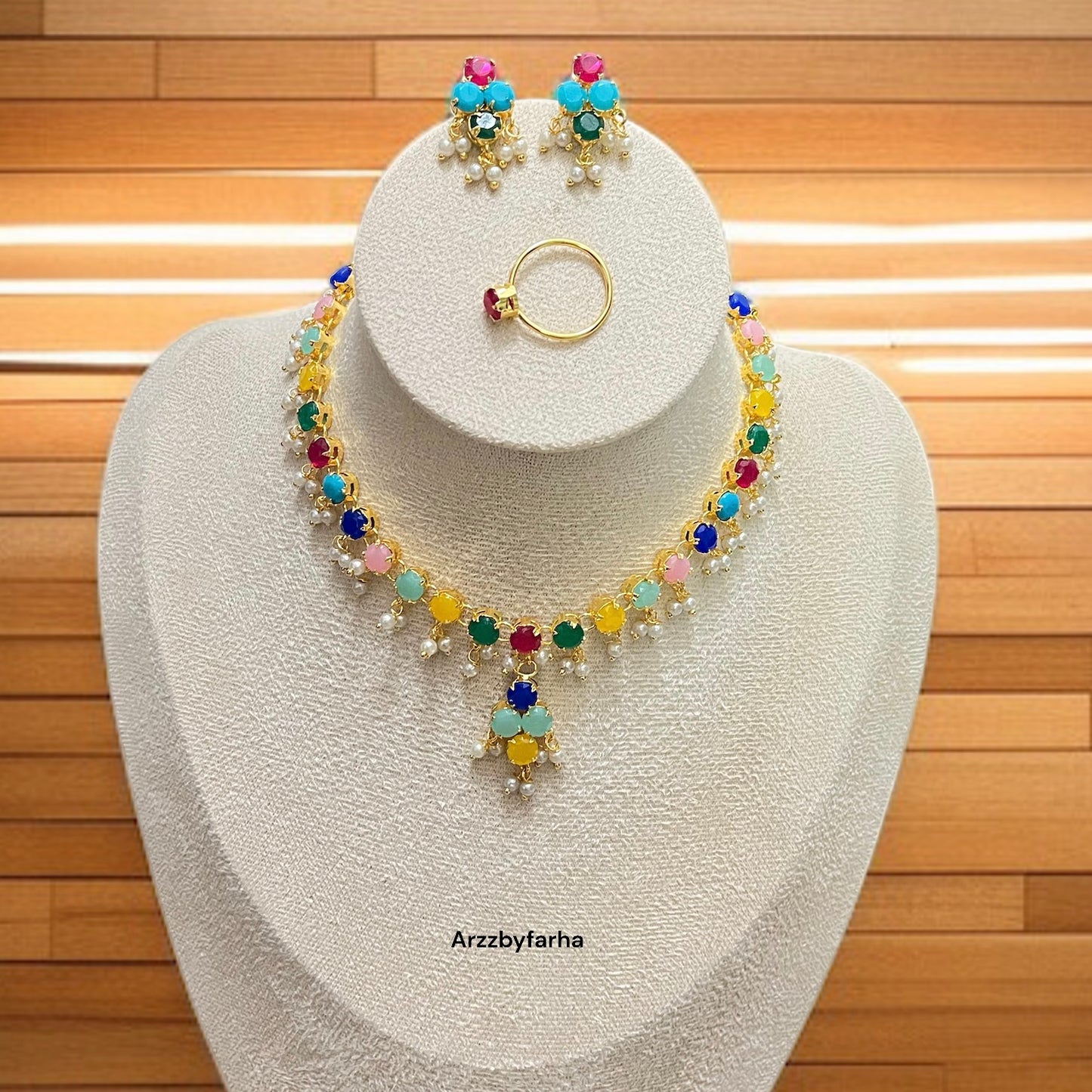 Multicolor Necklace Set with Finger Ring