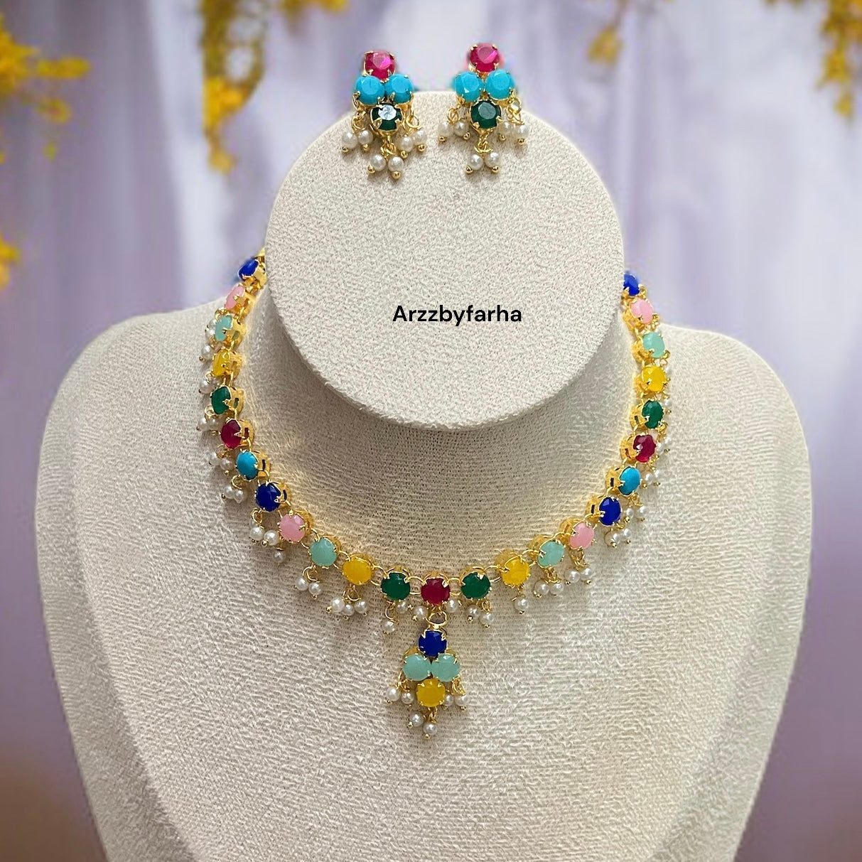 Multicolor Necklace Set with Finger Ring