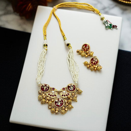 Red Stone Ghungroo Necklace Set