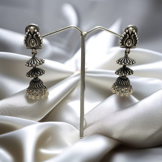 Silver Oxidised Jhumkas Earrings