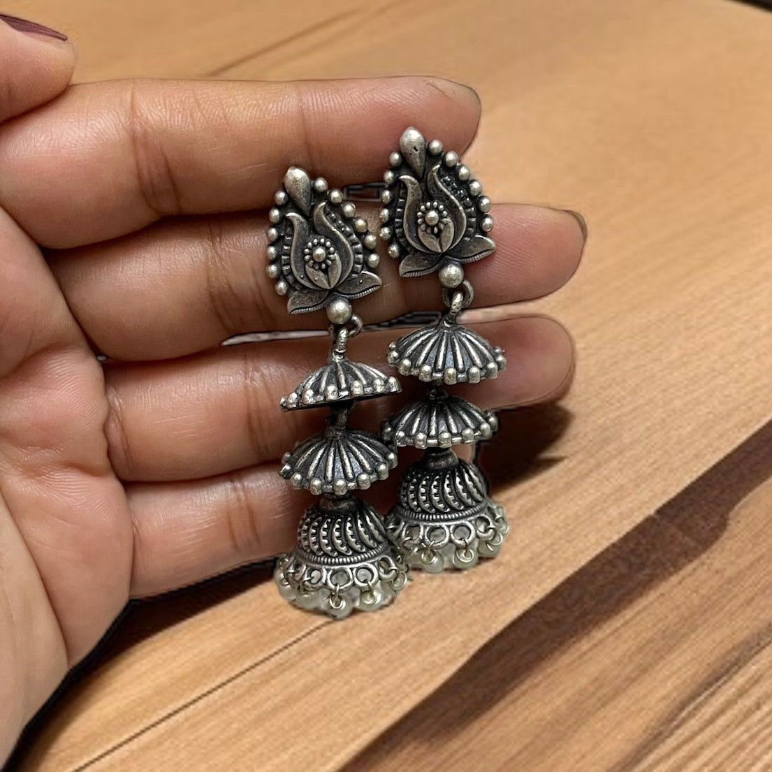 Silver Oxidised Jhumkas Earrings