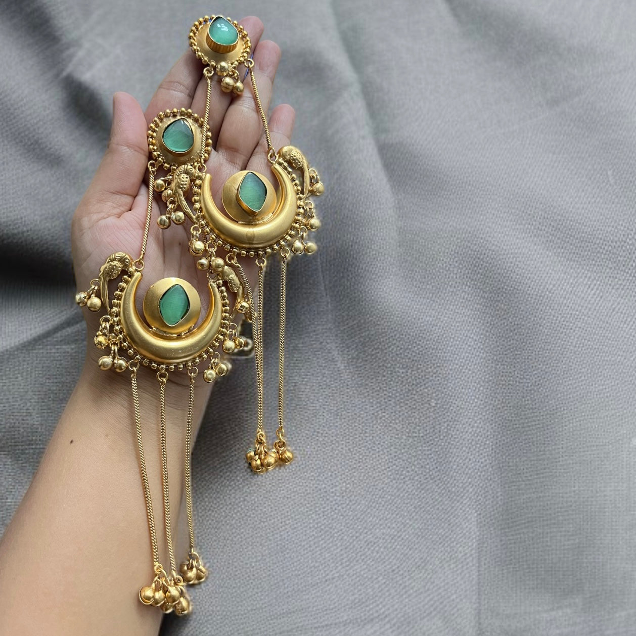 Mint Kashimiri Chandbali Earrings