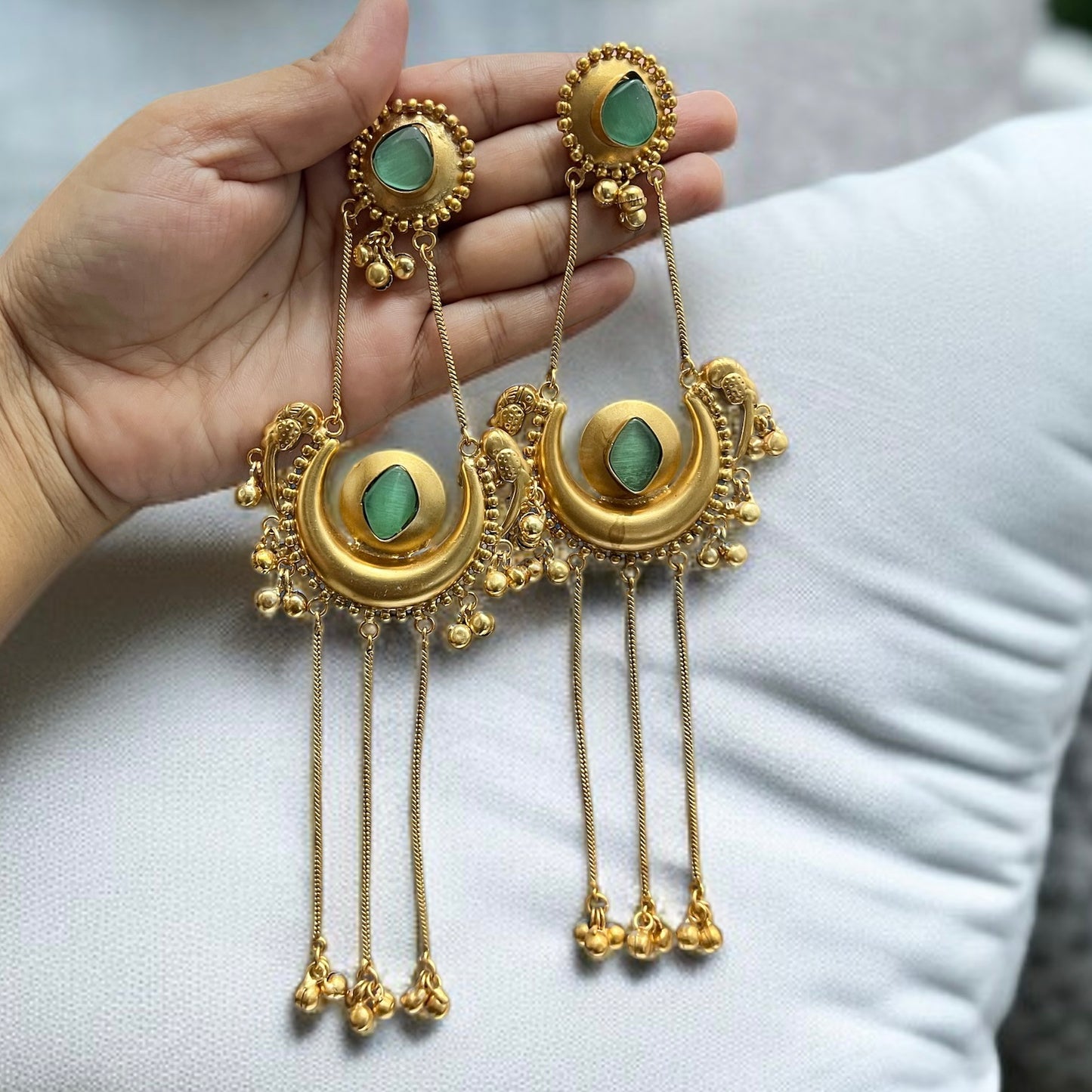 Mint Kashimiri Chandbali Earrings