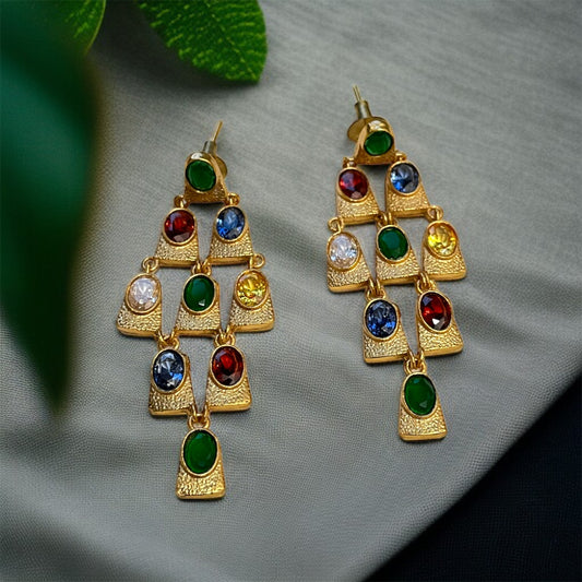 Brass Stone Drop Earrings