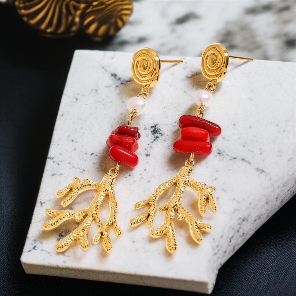 Red Coral Drop Earring