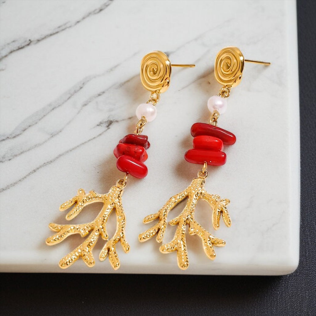 Red Coral Drop Earring
