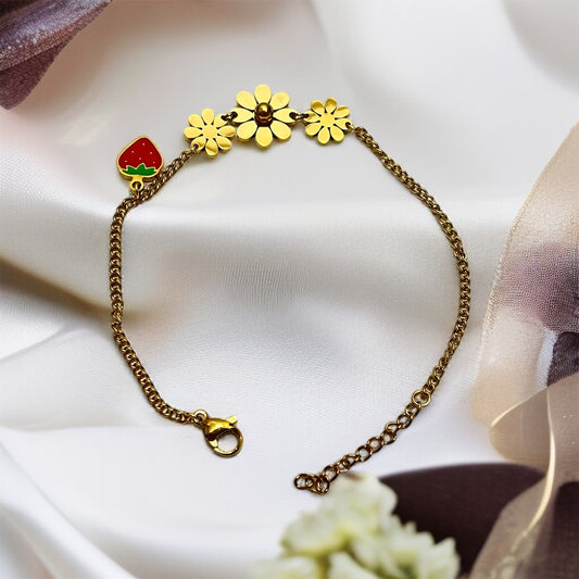 Strawberry Flower Chain Bracelet