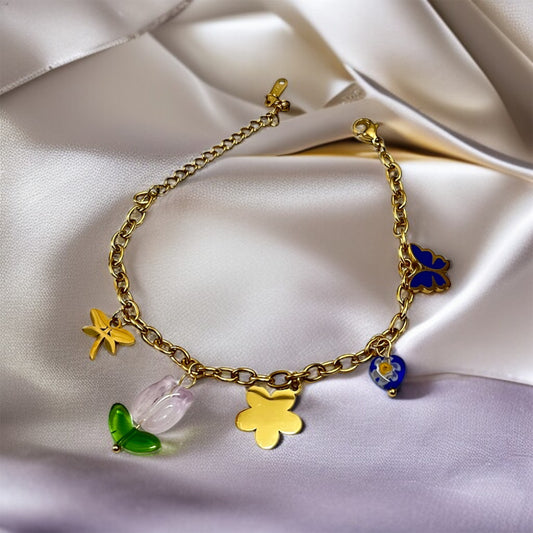 Multicolor Charm Chain Bracelet