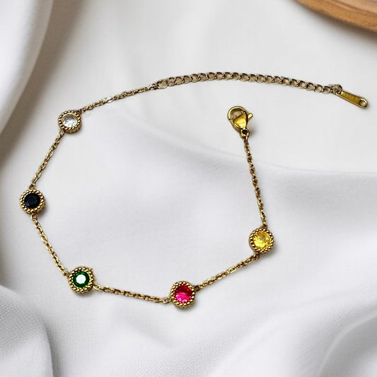 Multicolor Stone Chain Bracelet