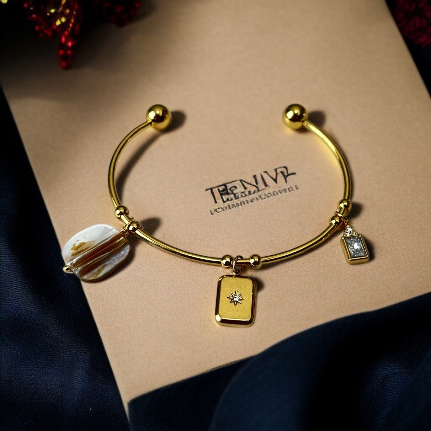 MOP Gold Bar Charms Bracelet