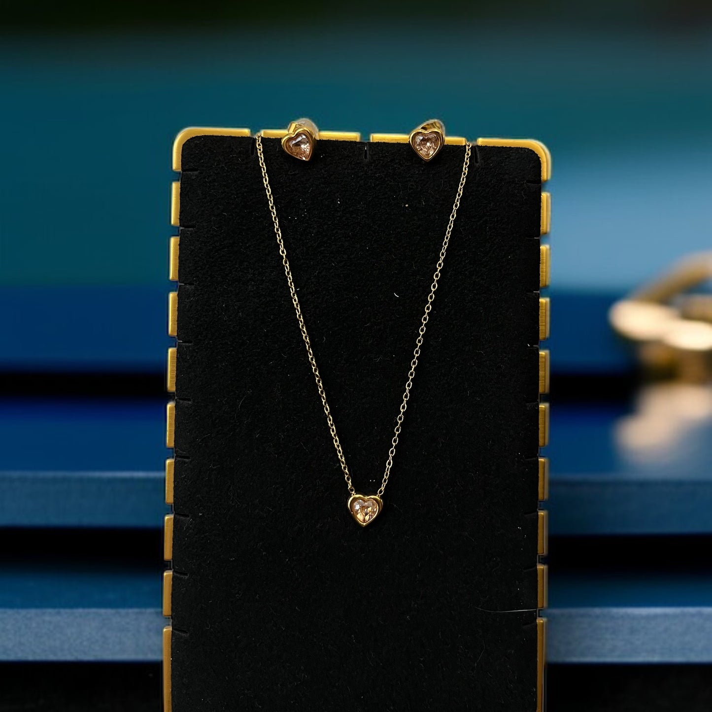 Heart Pendant Studs Necklace Combo Set