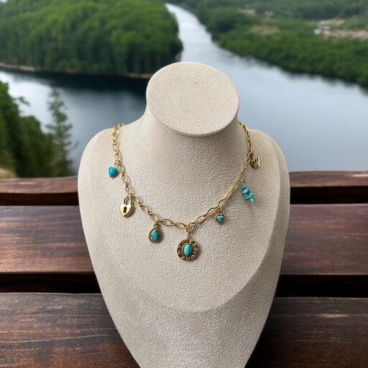 Turquoise Charms Link Chain Necklace