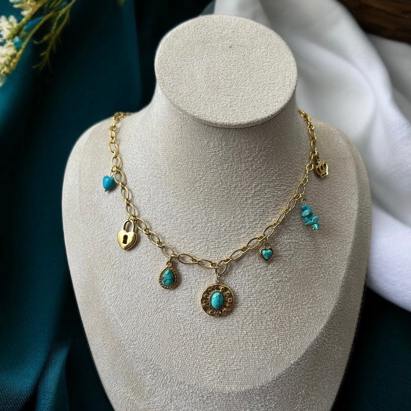 Turquoise Charms Link Chain Necklace