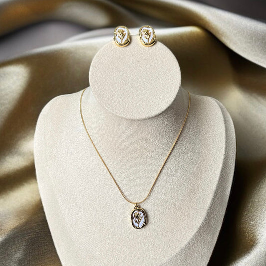 Rose Pendant Studs Necklace Combo