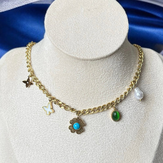 Multicolor Charms Chain Necklace