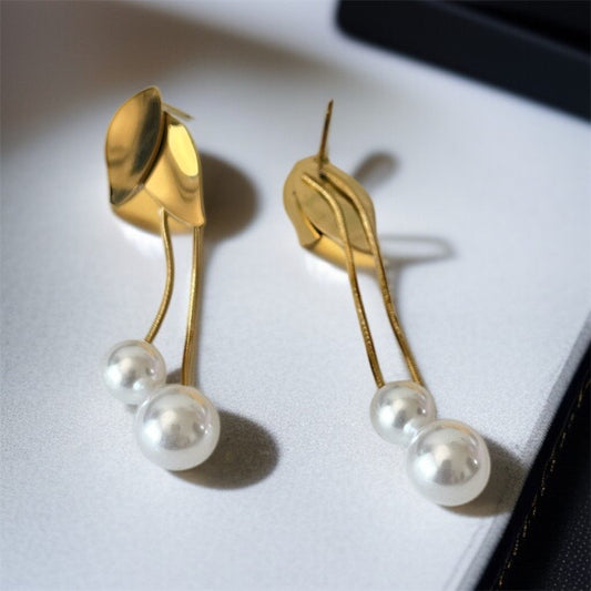 Leaf Pearl Drop Earrings