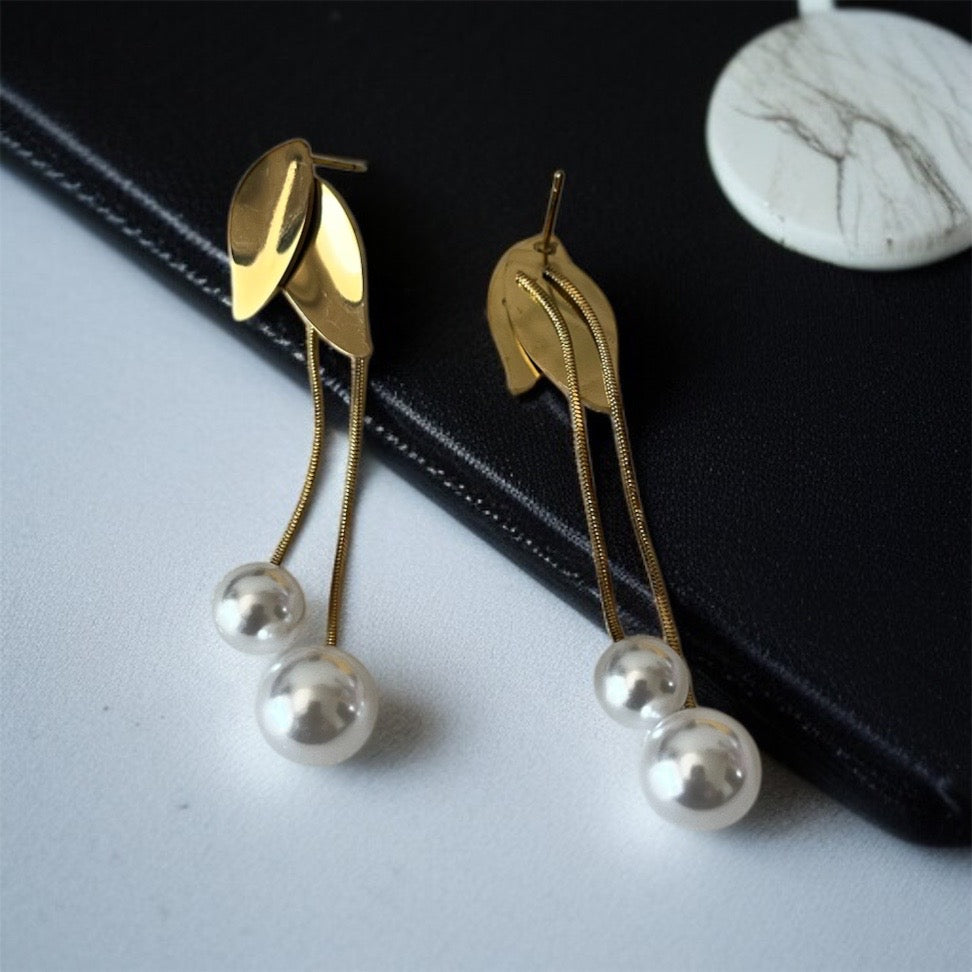 Leaf Pearl Drop Earrings