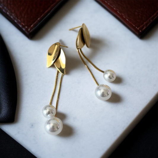 Leaf Pearl Drop Earrings