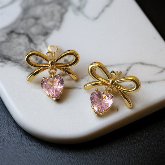 Pink Bow Drop Earrings