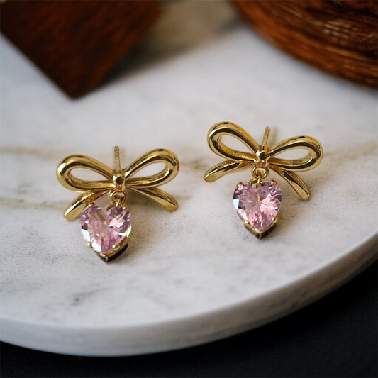 Pink Bow Drop Earrings