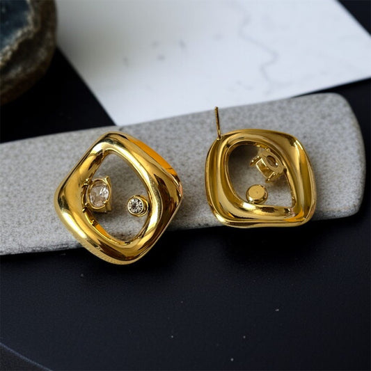 Gold Square Studs Earrings