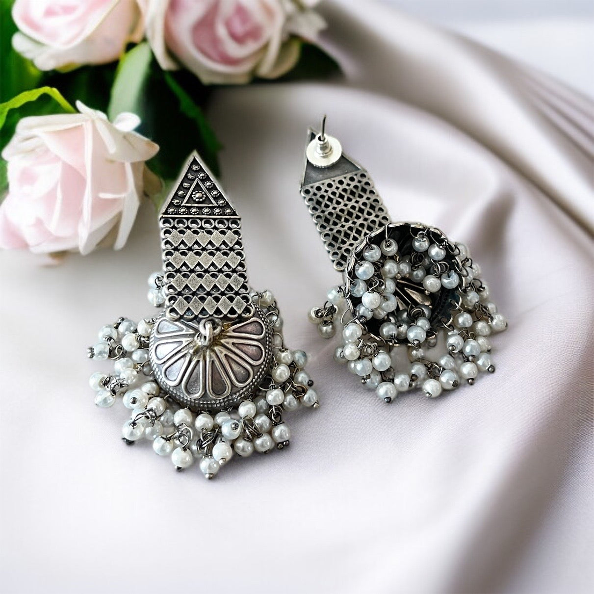 Silver Drop Jhumkas Earring