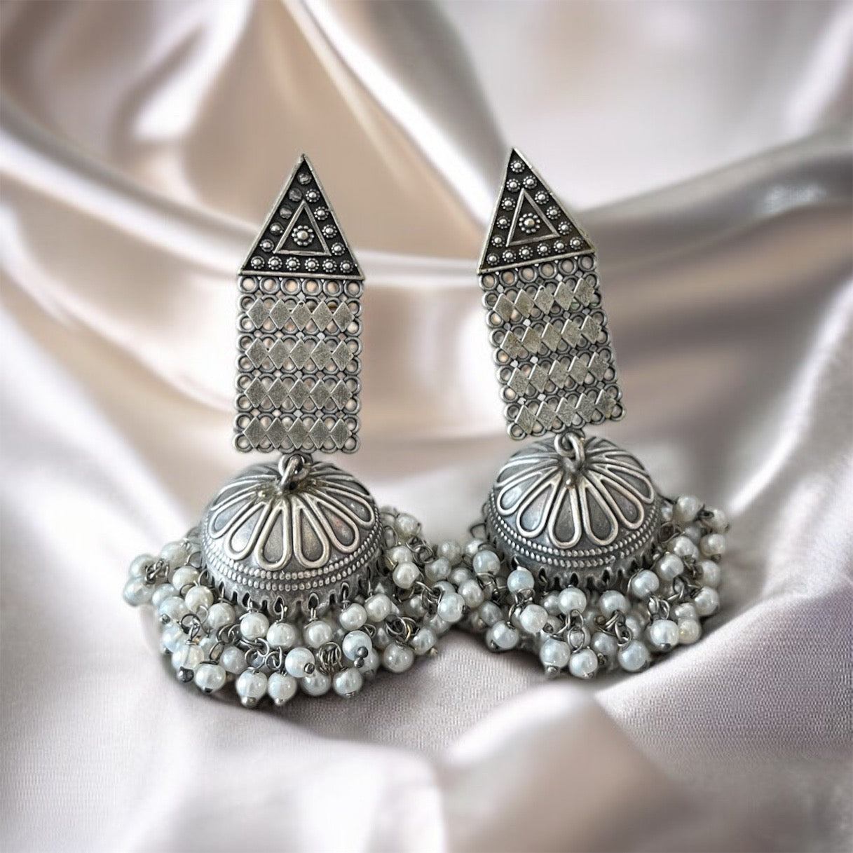 Silver Drop Jhumkas Earring