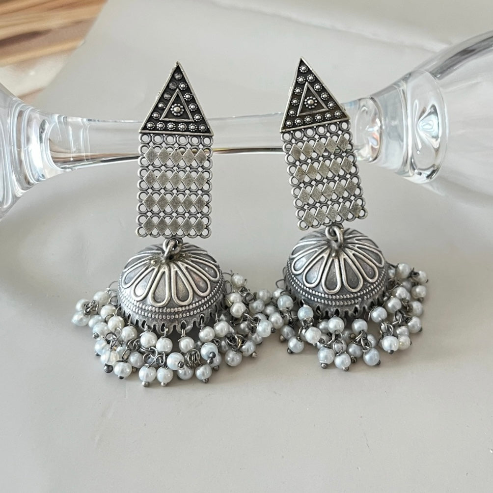Silver Drop Jhumkas Earring