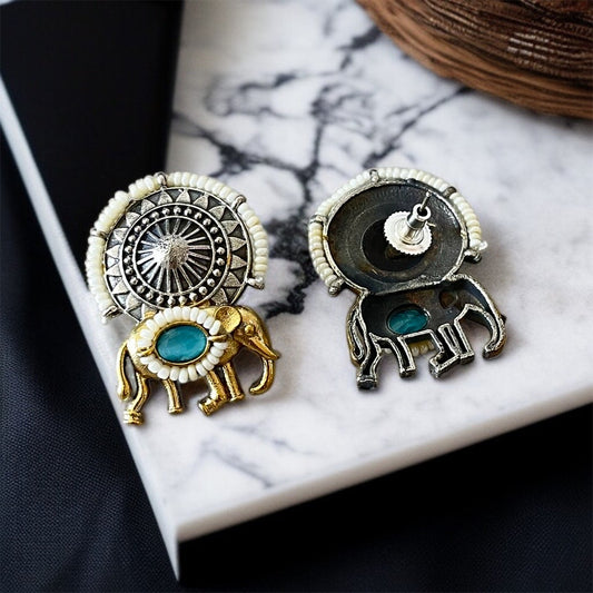 Dual Tone Elephant Studs Earrings