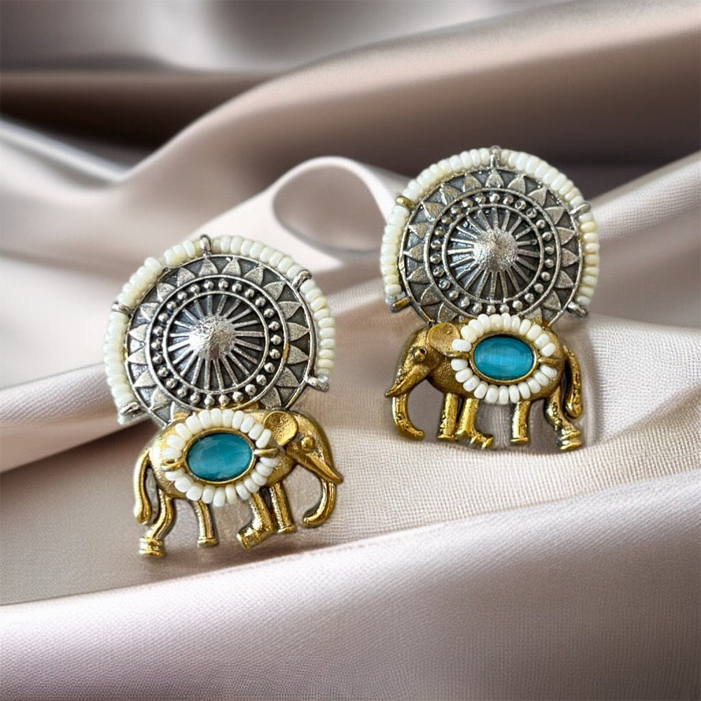 Dual Tone Elephant Studs Earrings