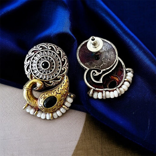Dual Tone Peacock Studs Earrings