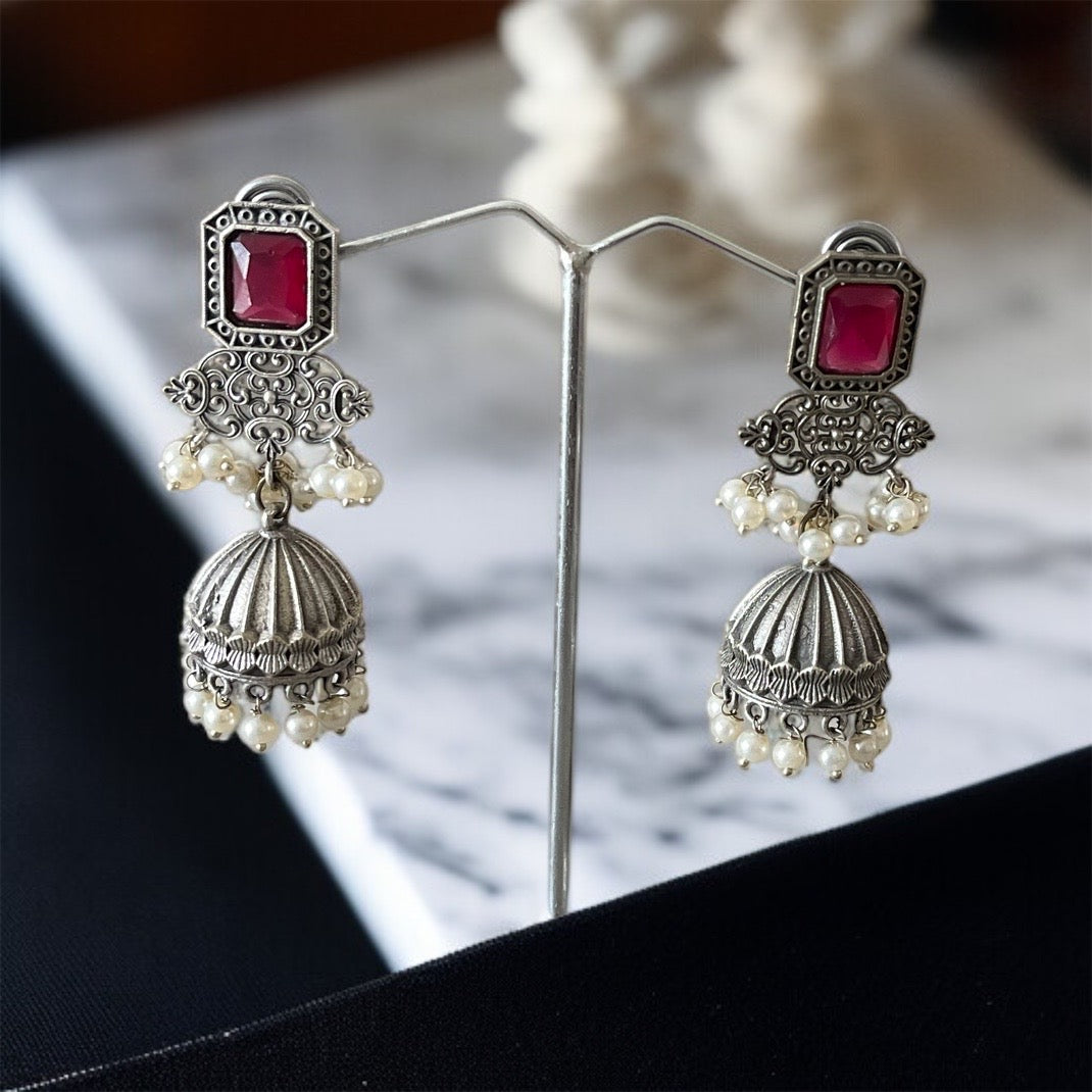 Ruby Pink Jhumkas Earring