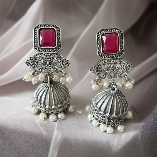 Ruby Pink Jhumkas Earring
