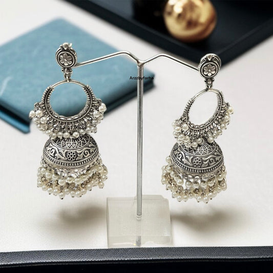 Silver Oxidised Jhumkas Earring