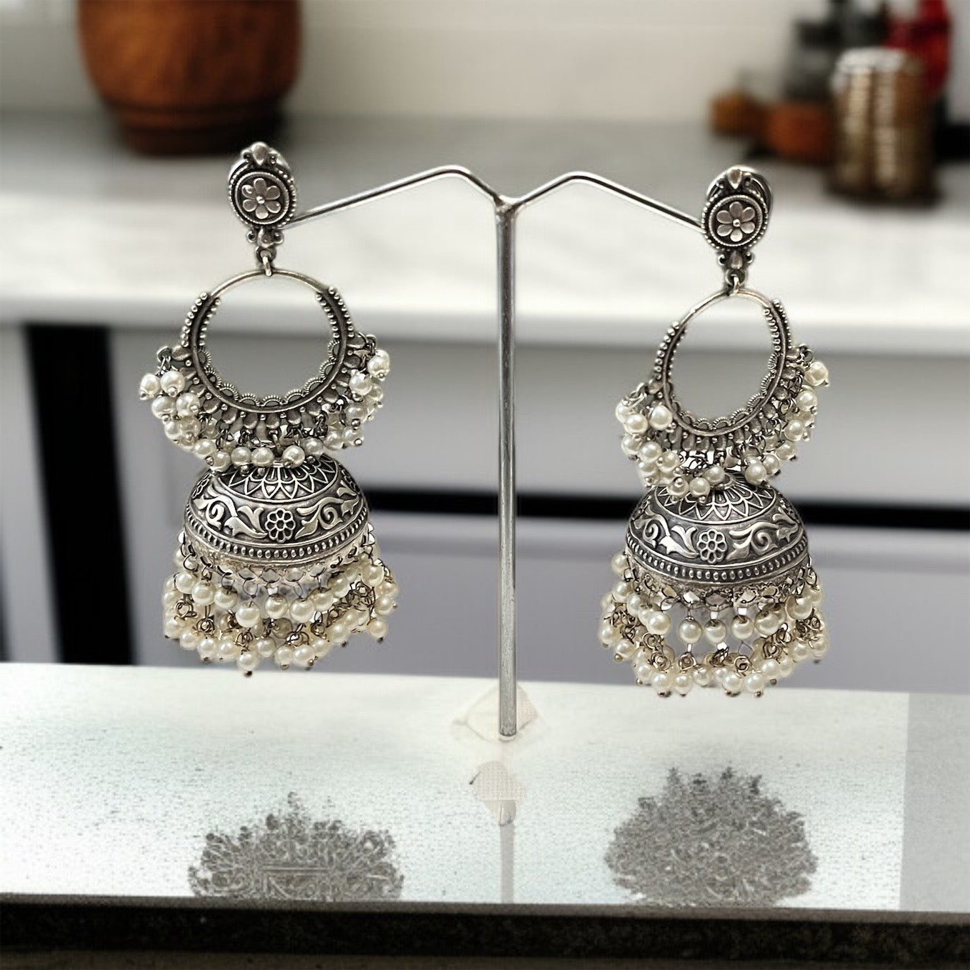 Silver Oxidised Jhumkas Earring
