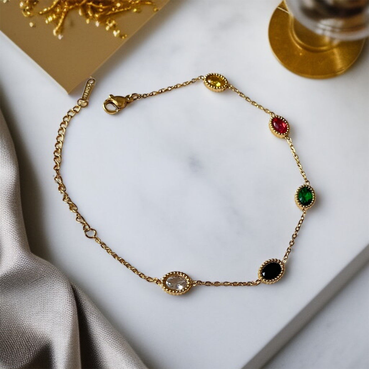 Multicolor Stone Chain Bracelet