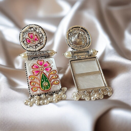 White Stone Handprint Earrings