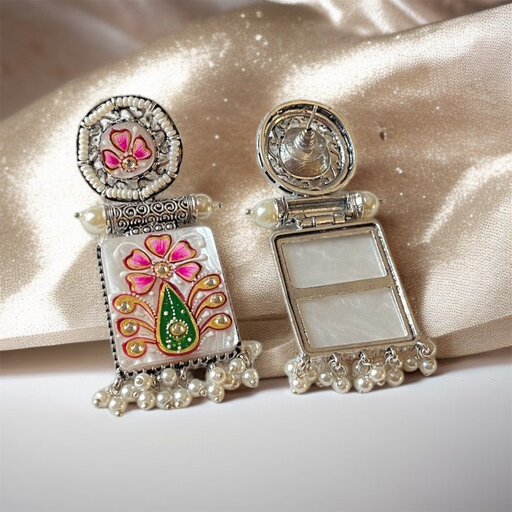 White Stone Handprint Earrings