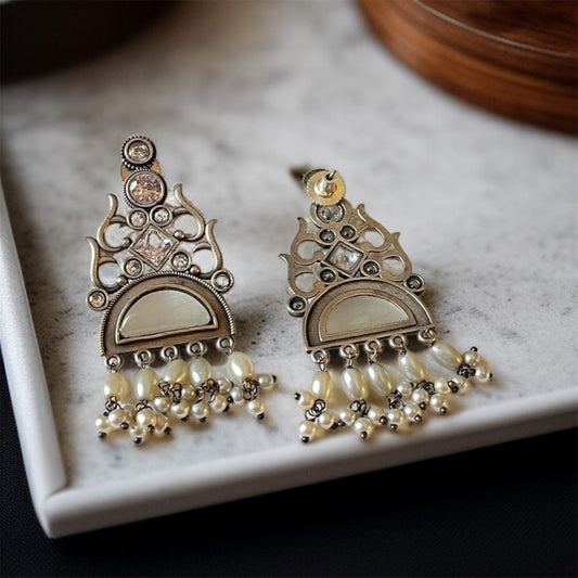 White Drop Silver Earring