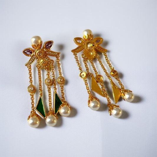 Brass Pearl Danglers Earring