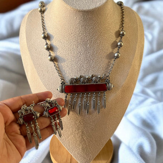 Red Stone Statement Necklace Set