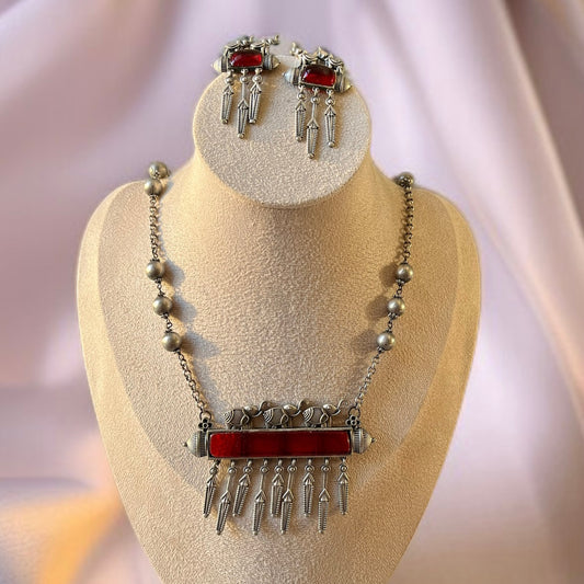 Red Stone Statement Necklace Set