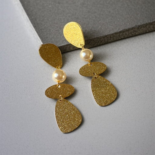 Shimmery Gold Pearl Dangler Earrings